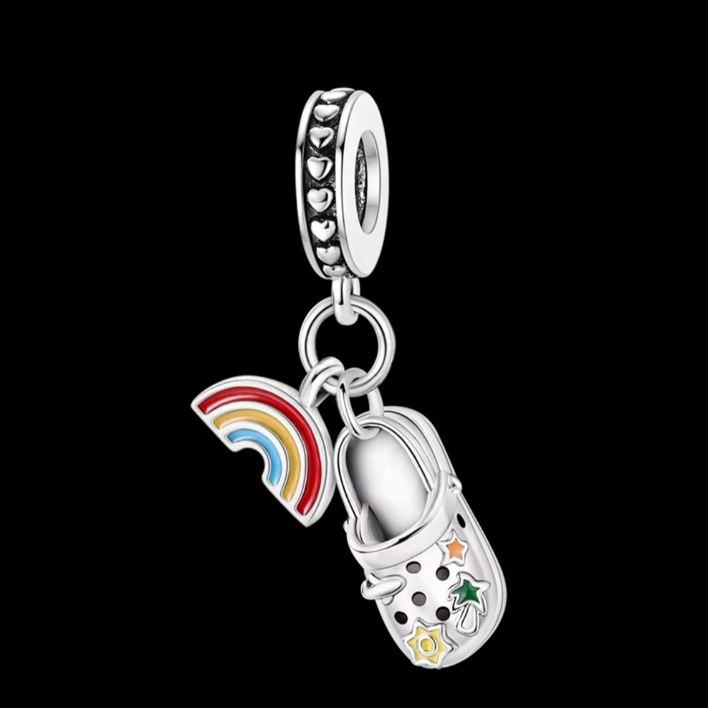 Rainbow Crocs Charm Bracelet And Necklace 925 Sterling Silver - Picture 2 of 2